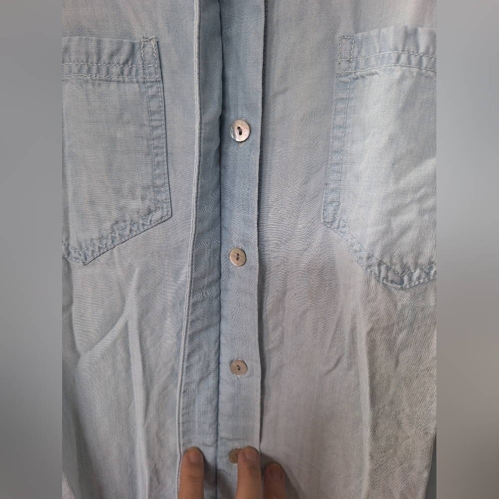 Liverpool Womens Light Wash Chambray Denim Tunic Roll Tab Top. Size S - Picture 4 of 8